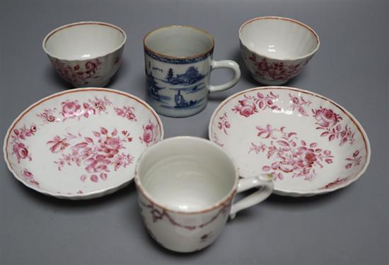 18th century Chinese export porcelain to include a pair of tea bowls and saucers and two coffee cups, saucer 12.5cm